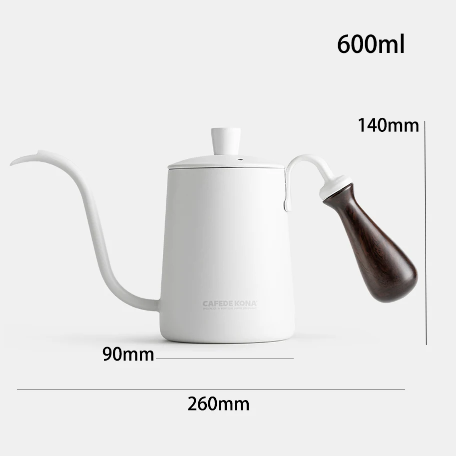 CAFEDE KONA чайник для кофе и чая 12 унций/360 мл Палисандр Ручка из нержавеющей стали гусиная шея Специальный чайник с длинным носиком - Цвет: 600ml white