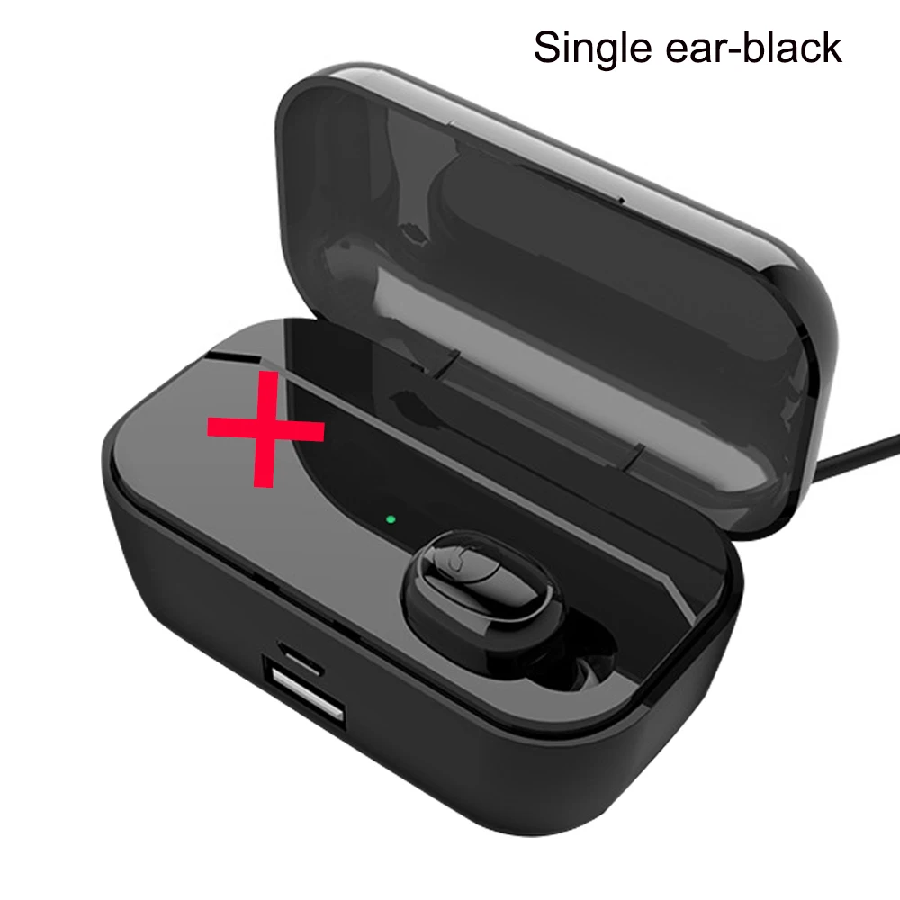 single ear-black Bluetooth наушники 8D стерео беспроводные наушники мини беспроводное зарядное устройство Зарядка наушники гарнитура с 3500 мАч Внешний аккумулятор наушники - Цвет: single ear-black