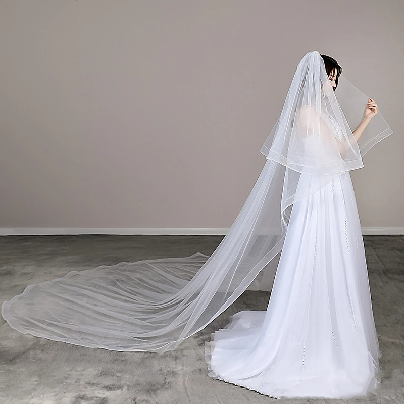 Bridal Veil Ivory White Cathedral Wedding Veils With Comb Birde Accessories 3 M Long Two Layers 2 M Wide Long Velos images - 6