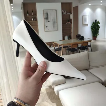 

Women Shoes High Heel Pointed Toe Shoe Real Leather Shallow Mouth Solid Color Single Professional Brand Designers Women's Shoes
