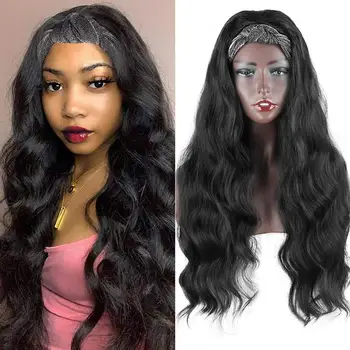 

Headband Wig Long Wavy Drawstring Ponytail Synthetic Clip in Ponytail Extensions Wrap Around Ponytail Hairpiece for Black Wome