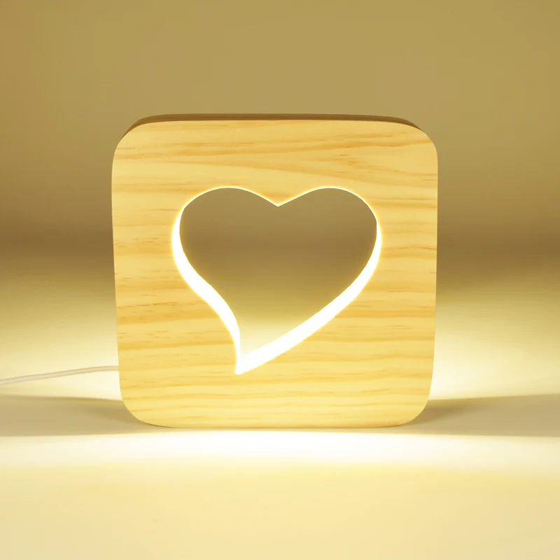 style Peach heart Деревянный светодиодный ночник, минималистичное настольное освещение, usb-разъем, переключатель, лампа для чтения, книга для учебы, домашний прикроватный декор, подарок, внутренний свет - Испускаемый цвет: style Peach heart