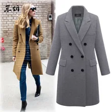 Женское зимнее теплое толстое двубортное ветрозащитное пальто размера плюс 5XL выше размера D, приталенное длинное шерстяное пальто CH722