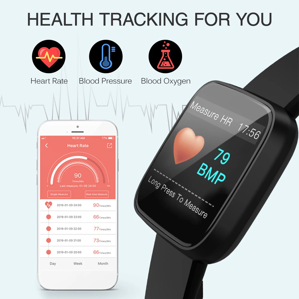 IP67 Смарт фитнес часы для мужчин кровяное давление водонепроницаемый Smartwatch для женщин монитор сердечного ритма фитнес-трекер Спорт Wrisatband