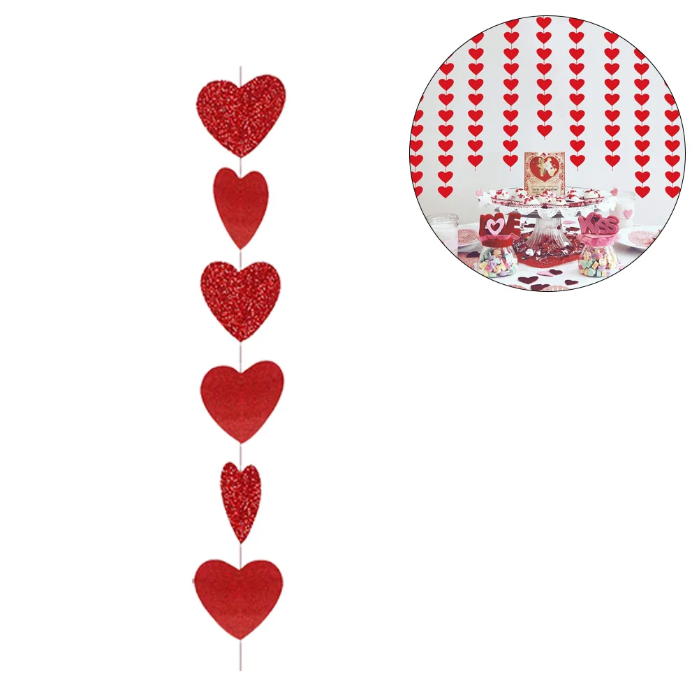 

12PCS Red Glitter Heart Garland Valentines Decoration Anniversary String For Party Wedding Marriage Proposal Hanging Decor