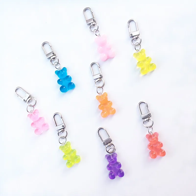 20PC Cute Girls Resin Gummy Bear Keychain For Woman Candy Color Animal Bear Key Chain Earphone Cover Jewelry Party Friends Gifts