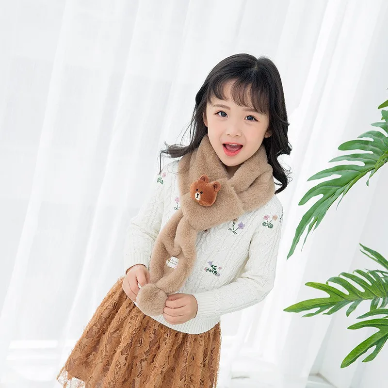 T Kids' Scarf Girls Plush Fur Scarf Cute Bear Decor Collar Shawl Neck Warmer For Winter Newest - Цвет: T