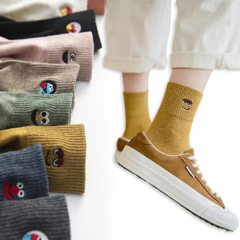 

Harajuku Embroidery Socks Women Cotton Long Socks Autumn Solid Color Funny Socks Femme Streetwear calcetines medias