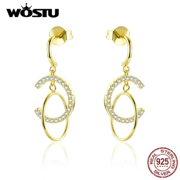 

WOSTU Authentic 925 Sterling Silver Geometry Letter C Earrings High Quality Gold Color Noble Earrings For Women Jewelry CQE799
