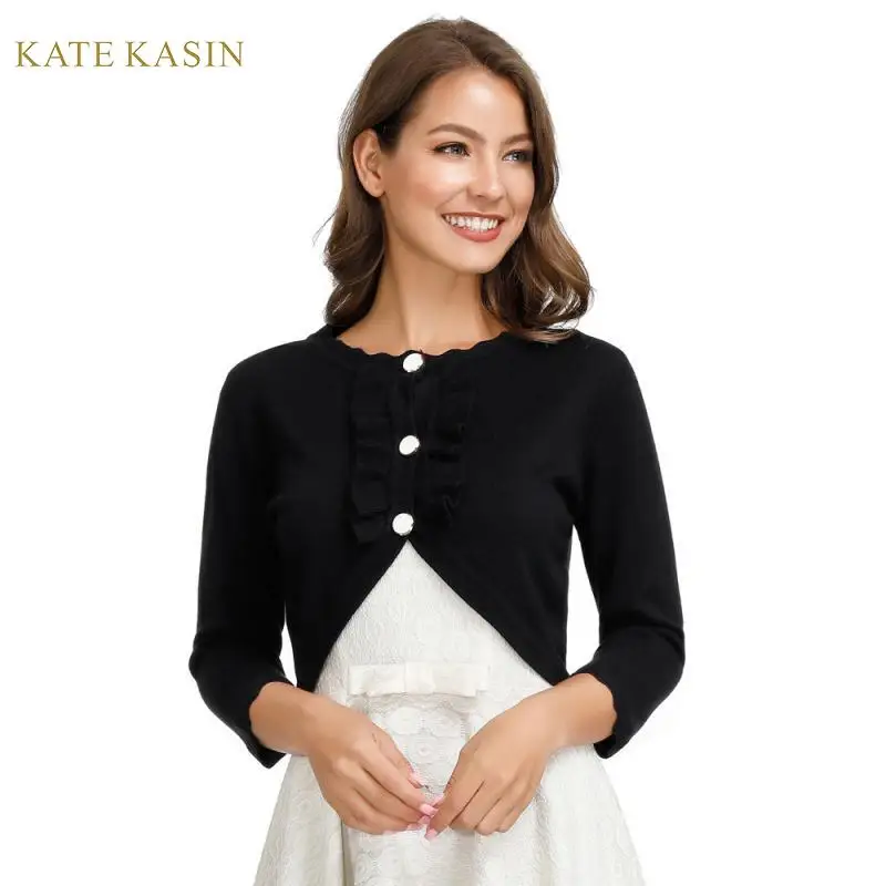 Женский короткий свитер Kate Kasin укороченный кардиган с рукавом 3/4 трикотажный