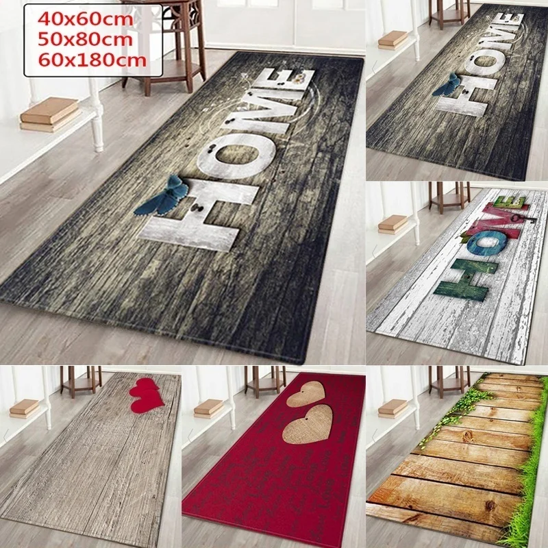 Wujie tapete estampado de madeira para casa, tapete de cozinha com estampa de madeira para sala de estar, lavável tapete bem-vindo