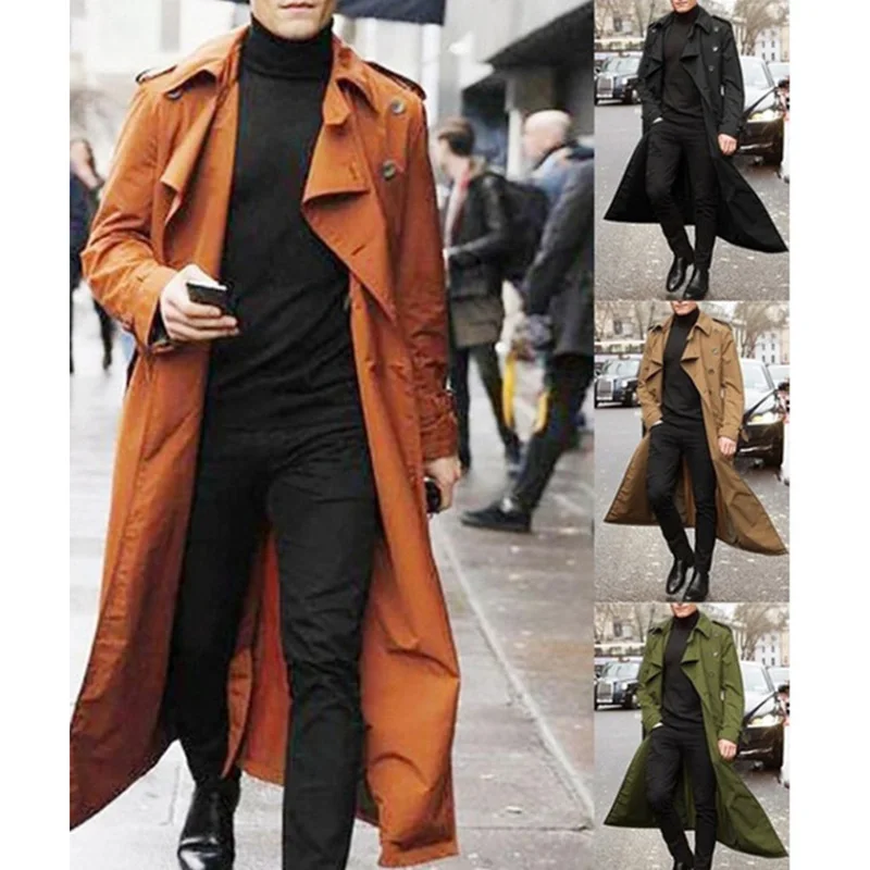 

Windbreaker men's coat men's coat casual slim windproof large size solid long coat men's fashion winter coat men