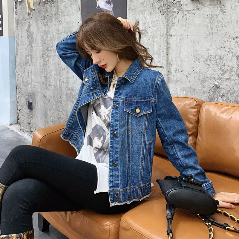 

Colorcoco Spring And Summer New Style Jeans Coat Korean-style Slim Fit Flash WOMEN'S Top Fold-down Collar