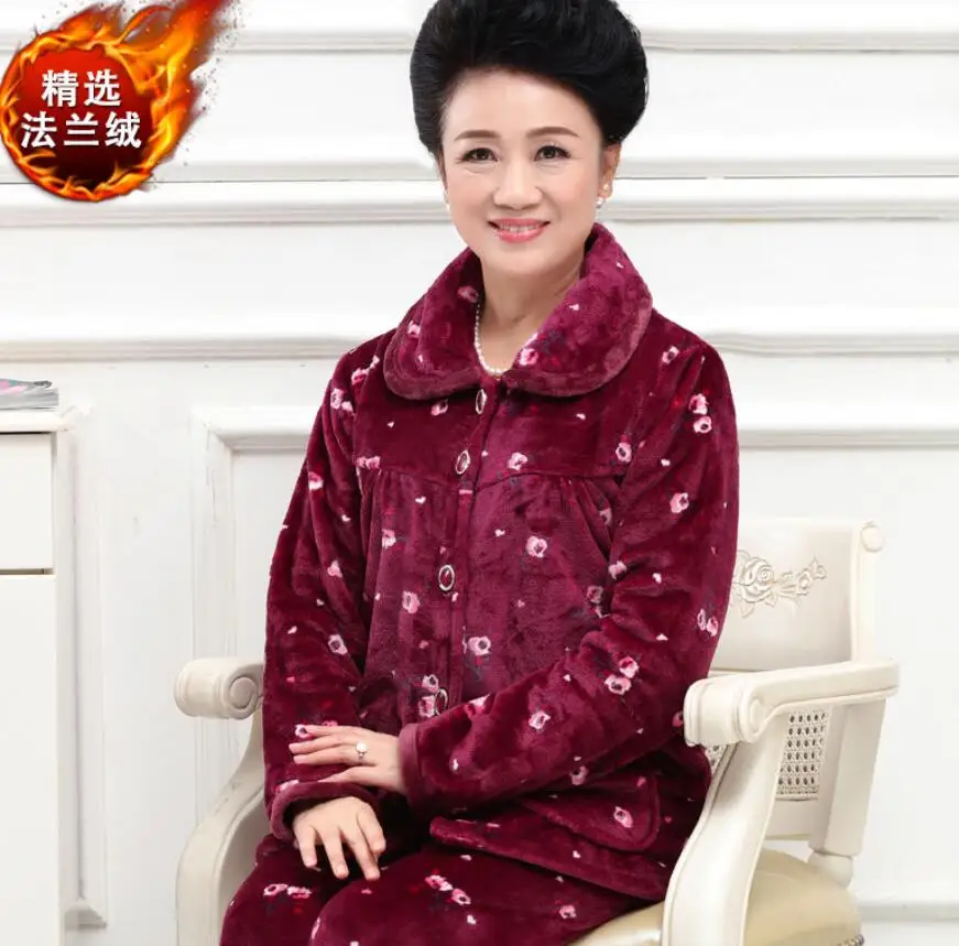 Winter Warm Women Pajamas Set Flannel Pyjamas Sets Thick Sleepwear Warm Flannel Long Sleeves Pijama Thick Homewear - Цвет: Color 12