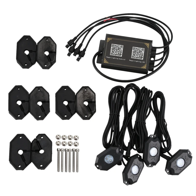 

RGB LED Rock Light Wireless Bluetooth Music Offroad Ambient Light Truck UTV Multi-Color 4-Pods Black
