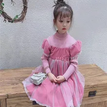 Новая зимняя детская одежда, платье с высоким воротником для девочек, газовое платье с вышивкой, модная одежда для девочек