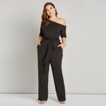 Straight Sexy Lace-Up Skinny Jumpsuit One Shoulder High Waist Plus Size New Fashion Casual Solid Red Office Ladies Rompers