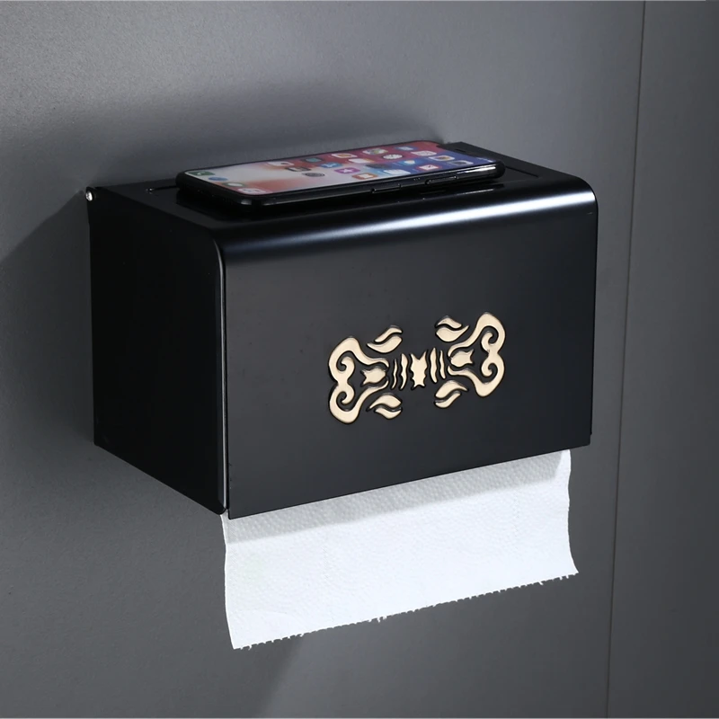 Держатель для туалетной бумаги Матовый Черный Алюминиевый рулон бумаги для ванной настенный держатель для мобильного телефона держатель для бумажных полотенец коробка для туалетной бумаги