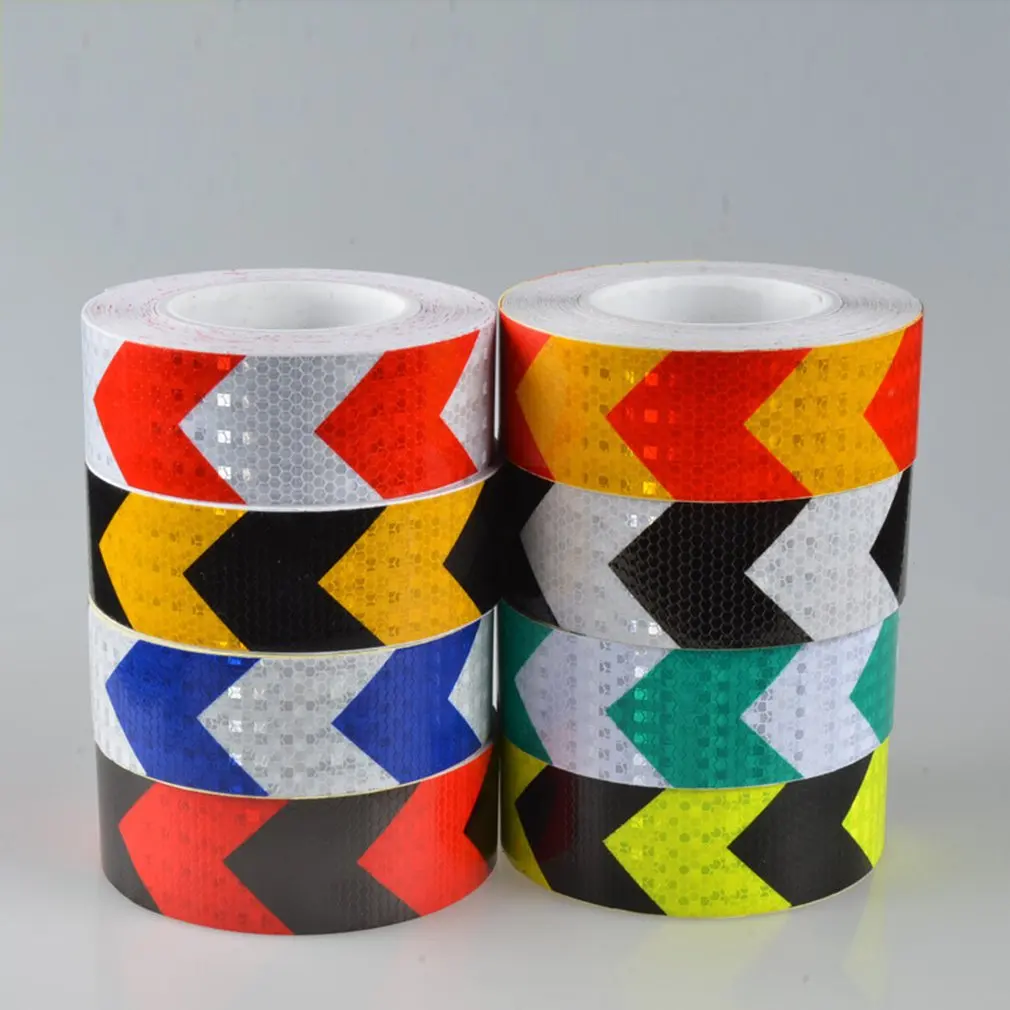 5CM Width Long Self-adhesive PVC Reflective Safety Warning Tape Road Traffic Construction Site Reflective Arrow