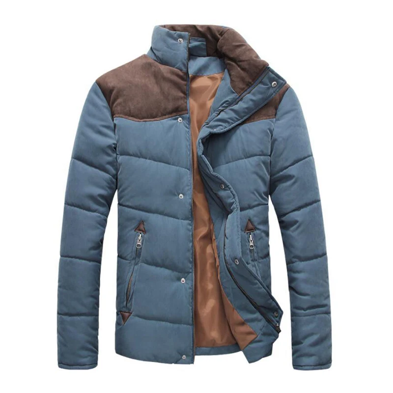 Мужская зимняя куртка, верхняя одежда со стоячим воротником, модная одежда размера плюс с хлопковой подкладкой, Теплая мужская повседневная куртка, удобное пальто - Цвет: Blue