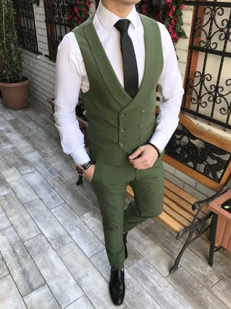 Mens suit Made Men Suits Olive Green Groom Tuxedos Notch Lapel Groomsmen Wedding Best Man 3 Pieces ( Jacket+Pants+Vest+Tie ) C894
