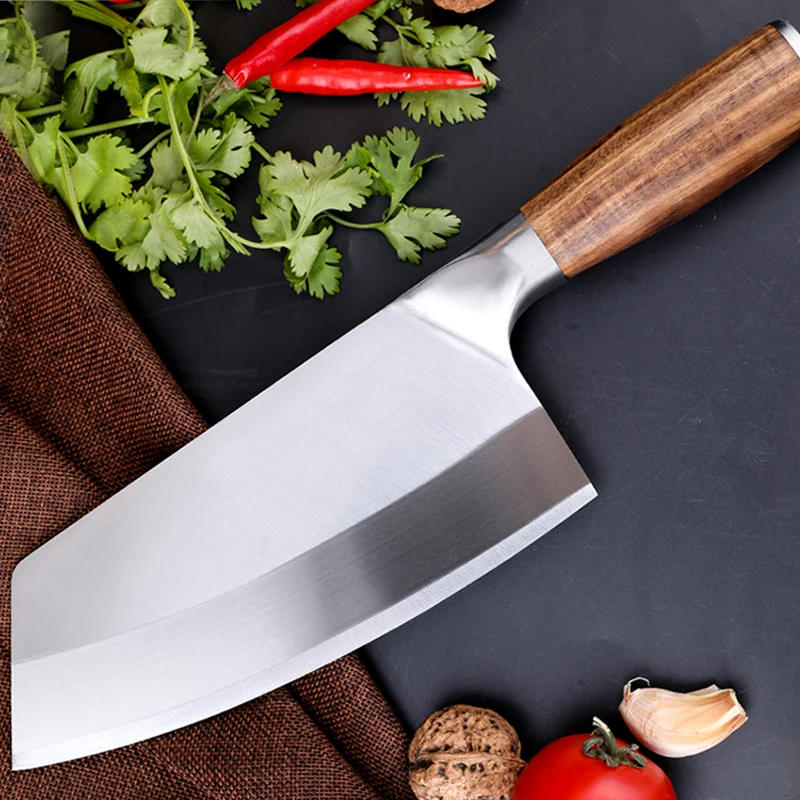 

Кухонный нож шеф-повара из нержавеющей стали, китайский кухонный резак 7 дюймов, Мясницкий Кливер, бритвенный резец из палисандра