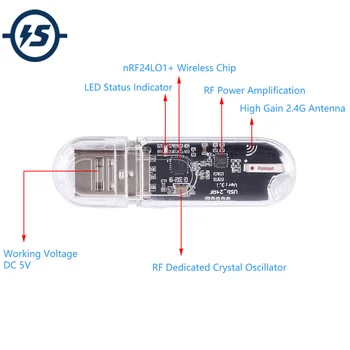 

2.4GHz nRF24L01 Wireless Transceiver Module USB Transmitter Receiver 22dBm UART TTL Data Transmission Module w/ Antenna