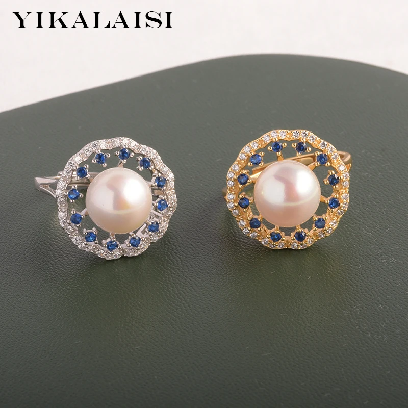 

YIKALAISI 925 Sterling Silver Rings Jewelry For Women 9-10mm Oblate Natural Freshwater Pearl Rings 2021 Fine New Wholesales