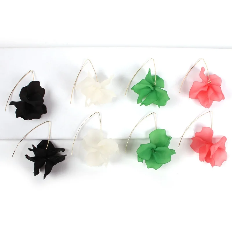 Exknl Multicolored Fashion Resin Flower Long Drop Earrings 2022 Designs Bohemia Handmade Petal Dangle Earrings For Women Gift