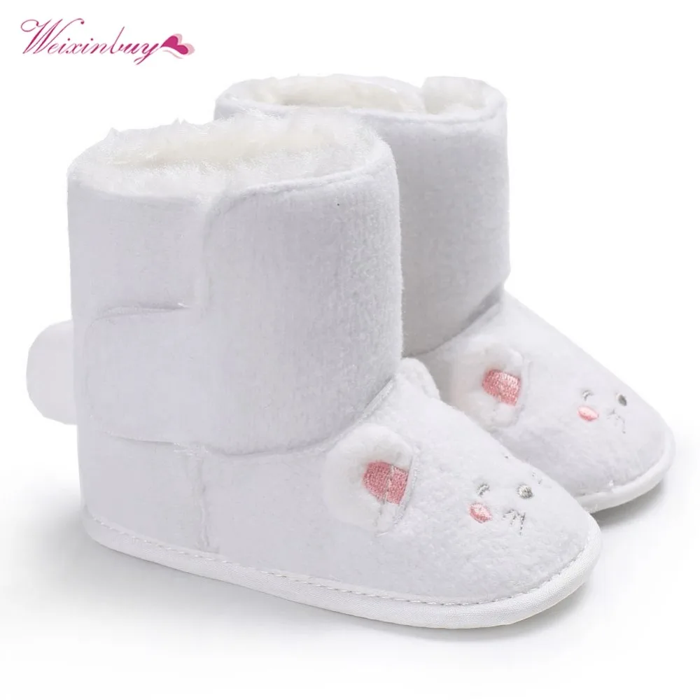 WEIXINBUY/Детские зимние модные зимние ботинки для девочек теплые плюшевые ботинки с мягкой подошвой и милым рисунком мышки для малышей 4 вида цветов 0-18 месяцев