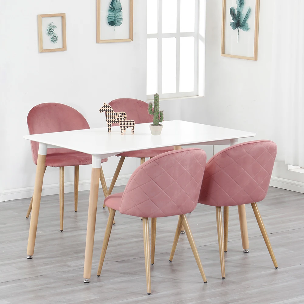 Set mit 4/6 Esszimmerstühlen mit weichen Samt- und Metallfüßen, geeignet für Küche, Esszimmer, Wohnzimmer, Lounge (Rosa/Grün/Blau))
