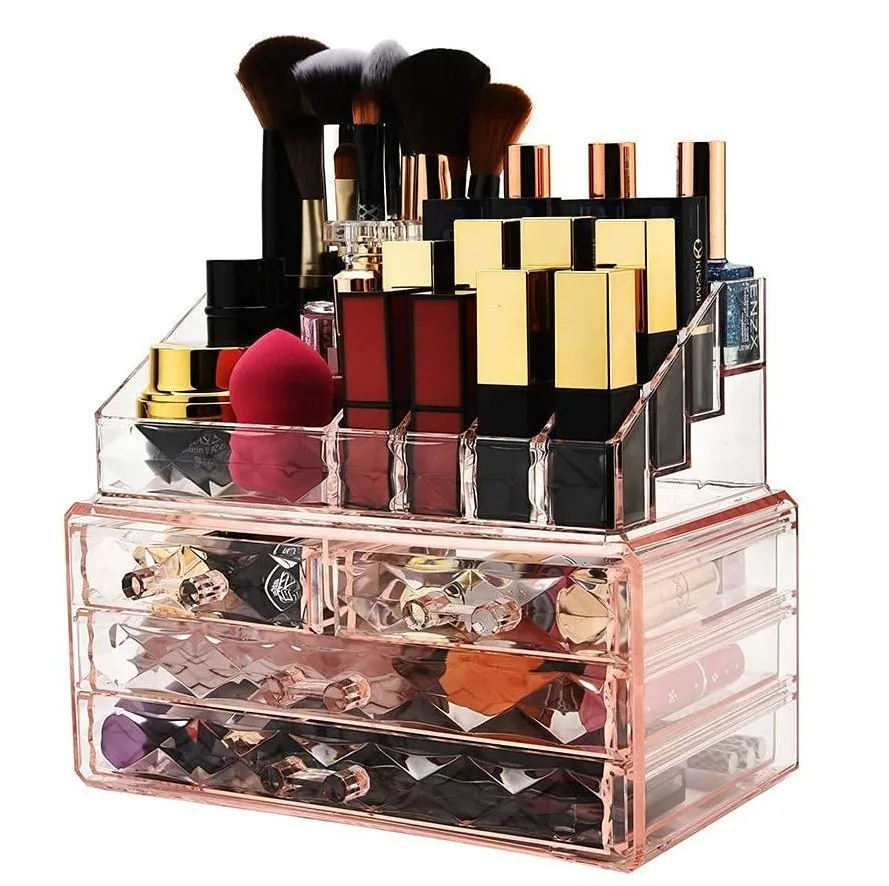 

Large Capacity Makeup Organizer Dust-Proof Cosmetic Storage Durable Acrylic Organizer Pink Lipstick Storage Container