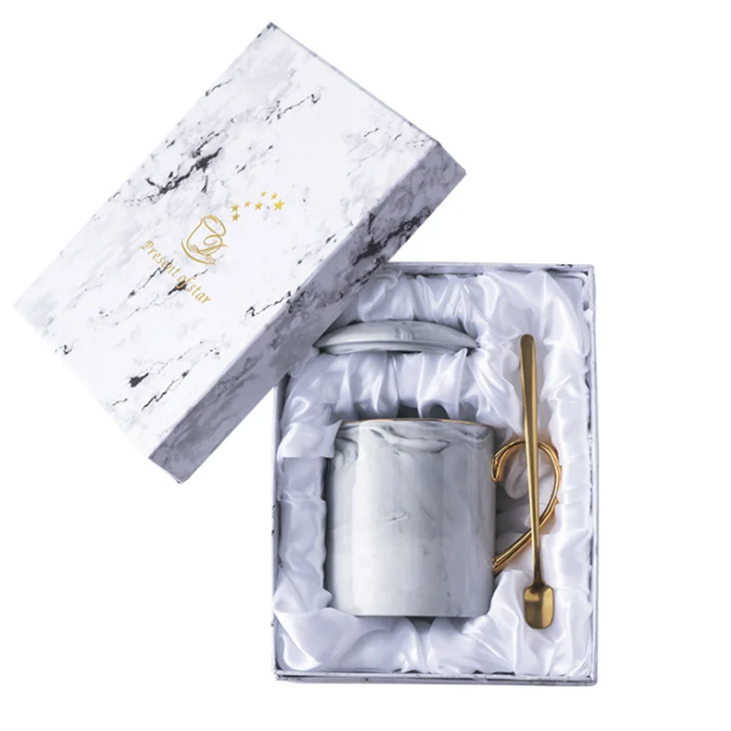 1gray mug gift box Костяного фарфора керамическая кружка кофейная чашка 370 мл офисный набор и ложка в европейском стиле посуда для напитков дневной чай Кружка Рождественский подарок - Цвет: 1gray mug gift box