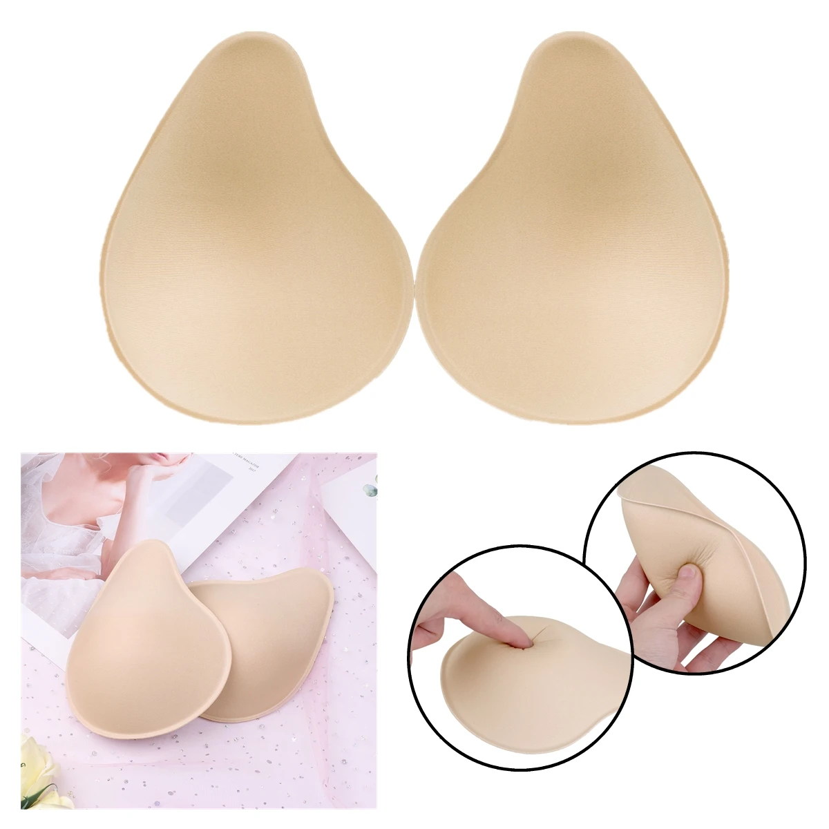 1Pair Sponge Inserts In Bra Padded for Boobs Mastectomy Removable