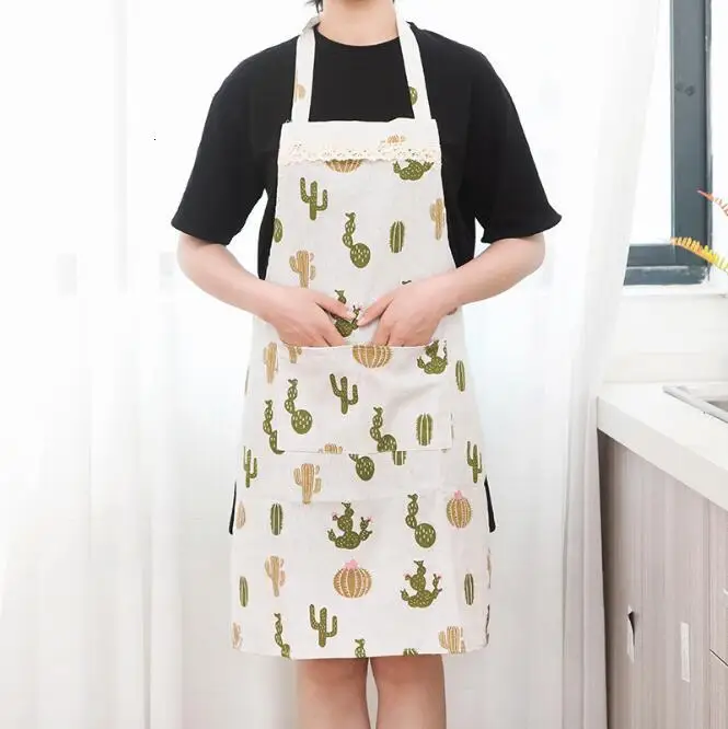 Cactus Cooking Resturant Kitchen Women Apron tablier cuisine Tree Home Printed Pocket Gift Baking Coffee bib