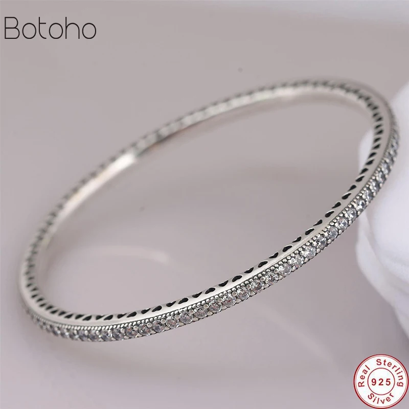 

Authentic S925 Sterling Silver Twinkling Forever Bangle Bracelet for Women Pave Crystals Clear CZ fit Lady Bead Charm Pendant