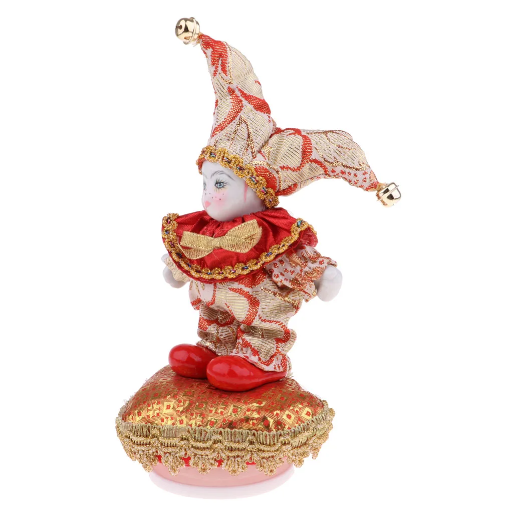 2Pcs 6inch Lovely Porcelain Triangel Doll Clown Model Music Box Home/office Ornaments