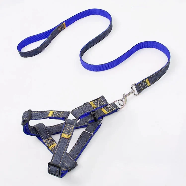 Adjustable Small Pet Dog Harness Leash Strap S Code Good Quality Cowboy Style Chest Strap Puppy Traction Rope Pet Accessories - Цвет: blue