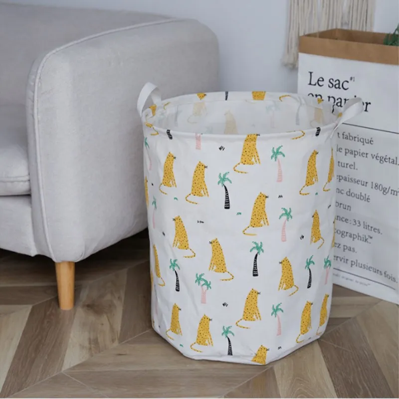 Coconut tree leopard Folding Laundry Basket Cotton Linen Storage Basket Large Dirty Clothes Laundry Bucket With Handle Kids Toys Organizer Bin Hamper - Color: Coconut tree leopard