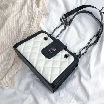 

Women's Bag PU Leather Chain Fashion 2021 New One Shoulder Straddle Bag Brand Designer Multifunctional Handbag Girl Purse
