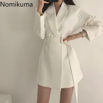 

Nomikuma Elegant Fashion Long Sleeve White Blazers Women Solid Color Slim Waist Lace Up Vintage Jackets Korean Style Ropa 3b472
