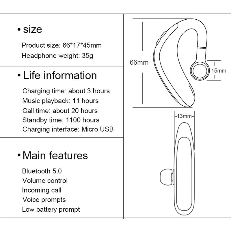 Bluetooth наушники 5,0 wless наушники Bluetooth наушники Hands Free в ухо наушники гарнитура с микрофоном для мобильного телефона