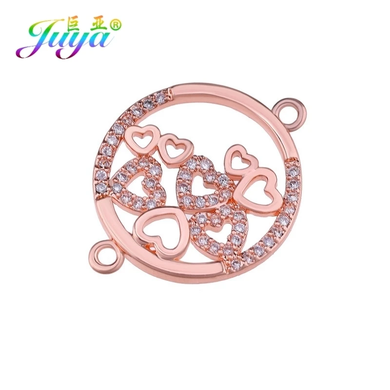 Rose Gold Juya DIY микро паве Циркон Любовь подвеска в форме сердца аксессуары для ювелирных изделий браслет ожерелье изготовление сережек фитинги - Окраска металла: Rose Gold