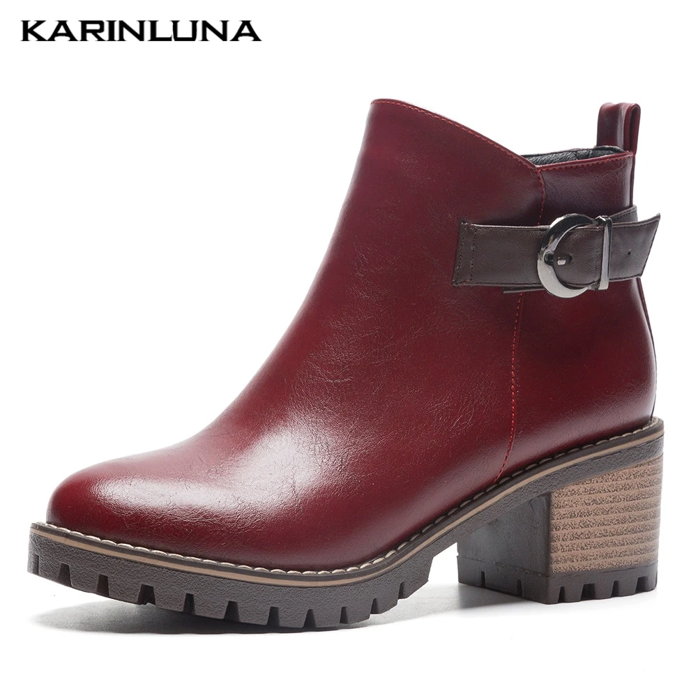 

Karinluna Sales Plus Size 31-43 Ankle Boots Women Shoes Woman Zip Up Chunky Heels Add Fur Winter Shoes Woman Booties