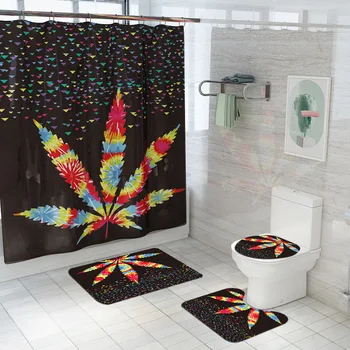 

2020 New Pattern Waterproof 3D Digital Colourful Marple Printing Shower Curtain Toilet Cover Bath Mat Non-Slip Rug Set