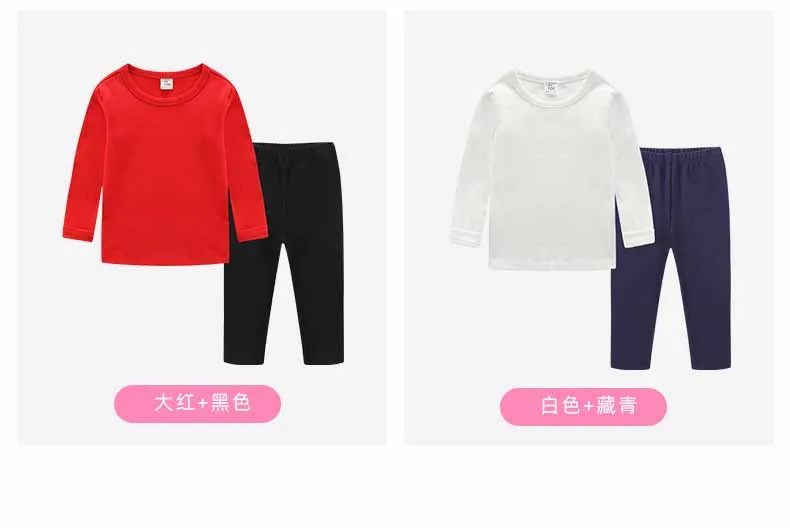 Retail Cotton Long Sleeve Pajamas Boy Children Trousers Fashion Candy Color Pure Color Pajamas Girl Two-piece Children Clothes