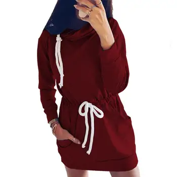 

Casual Women Autumn Long Sleeve Heap Collar Waist Drawstring Slim Mini Dress Waist Drawstring Slim Mini Dress Casual Women Autum