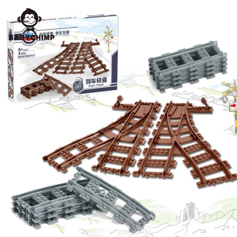 

BABYCHIMP Flexible City Compatible legoed Trains Rail Track Railway model sets Forked Straight Curved Building Blocks Brick Toy
