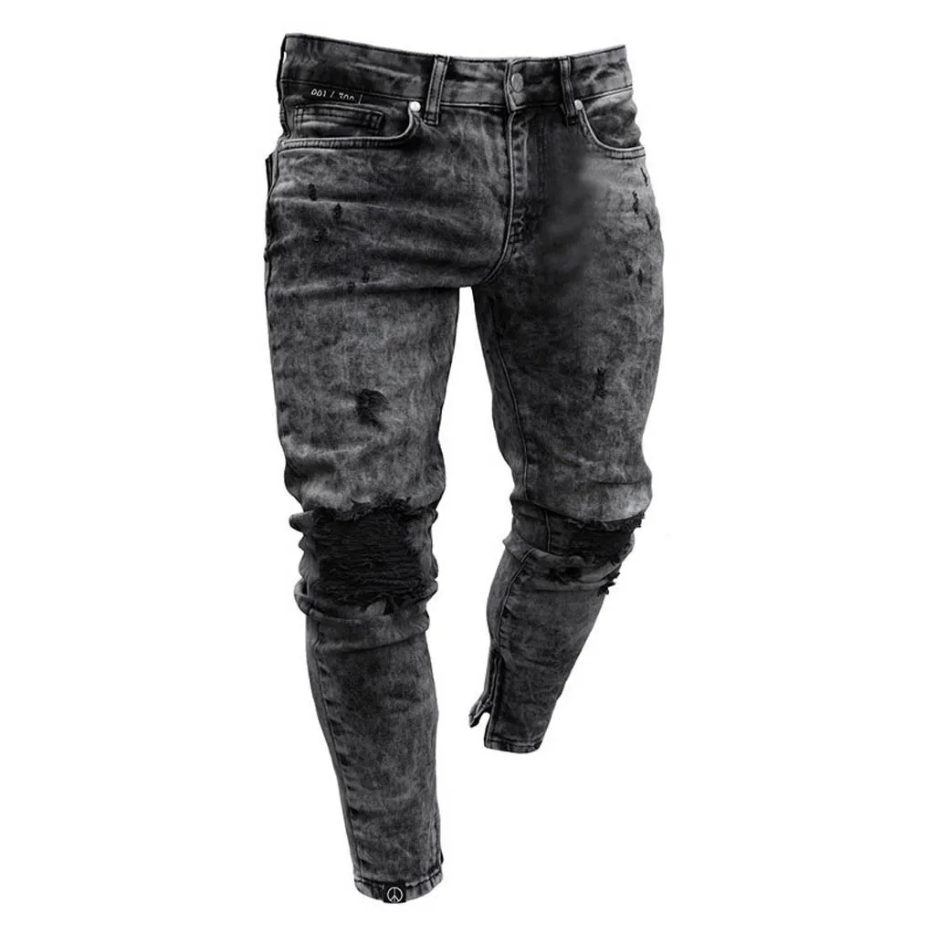 WOMAIL модные брюки с высокой талией мужские брюки с дырками и карандашами, мужские обтягивающие джинсы, модные однотонные повседневные брюки-карандаш для мужчин s
