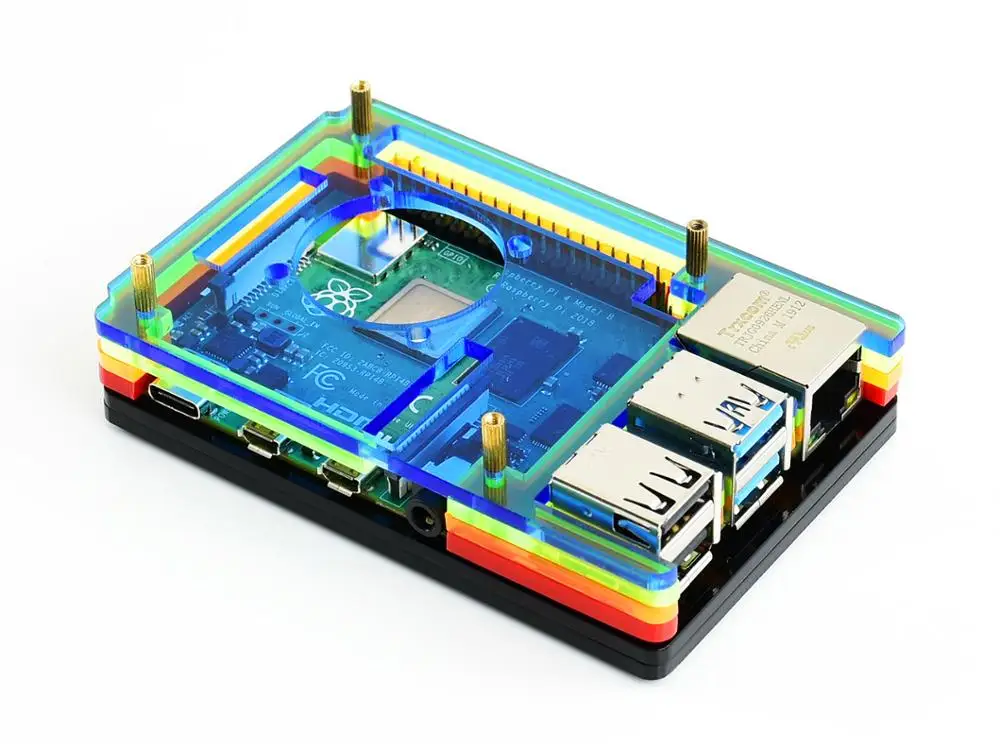 Акриловый чехол Waveshare для Raspberry Pi 4 с цветным радужным покрытием охлаждающим